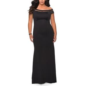La Femme Curve Black Off The Shoulder Evening Gown Size 14